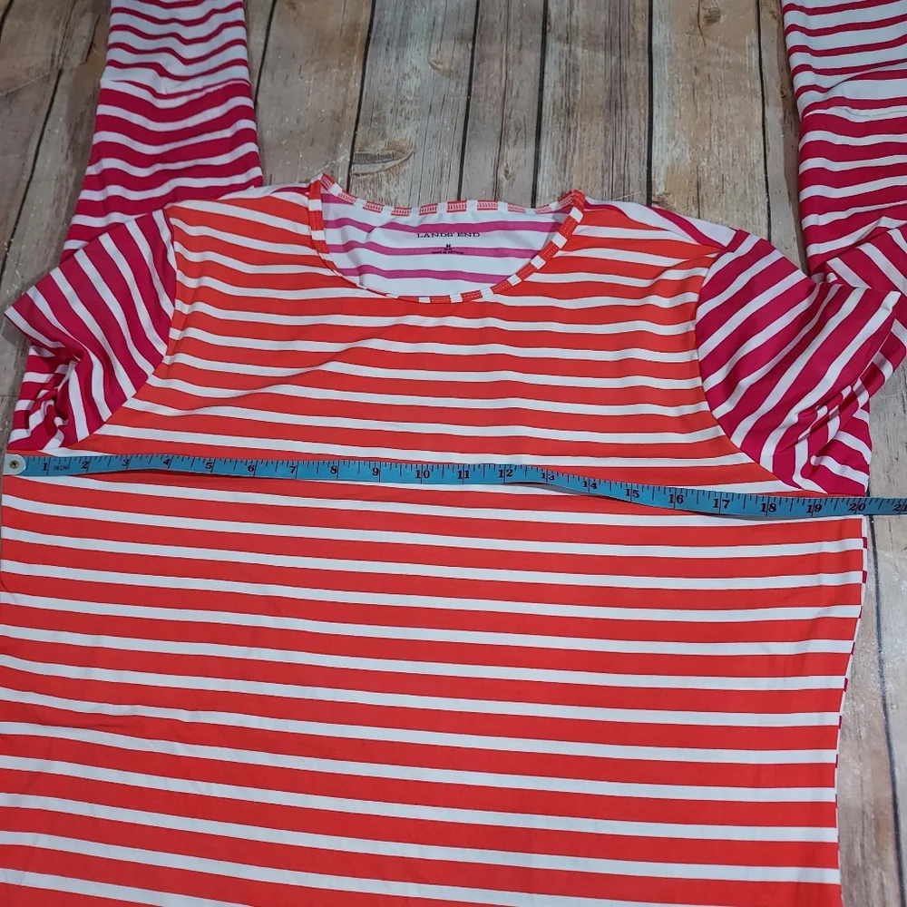 Lands End pink orange stripe swim shirt rashguard M 10-12